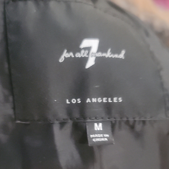 7 For All Mankind car coat Black brown plaid brushed Outerwear longline Medium - Picture 3 of 10